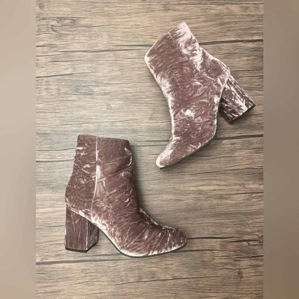 Pink Lily Crushed Velvet Ankle Boots